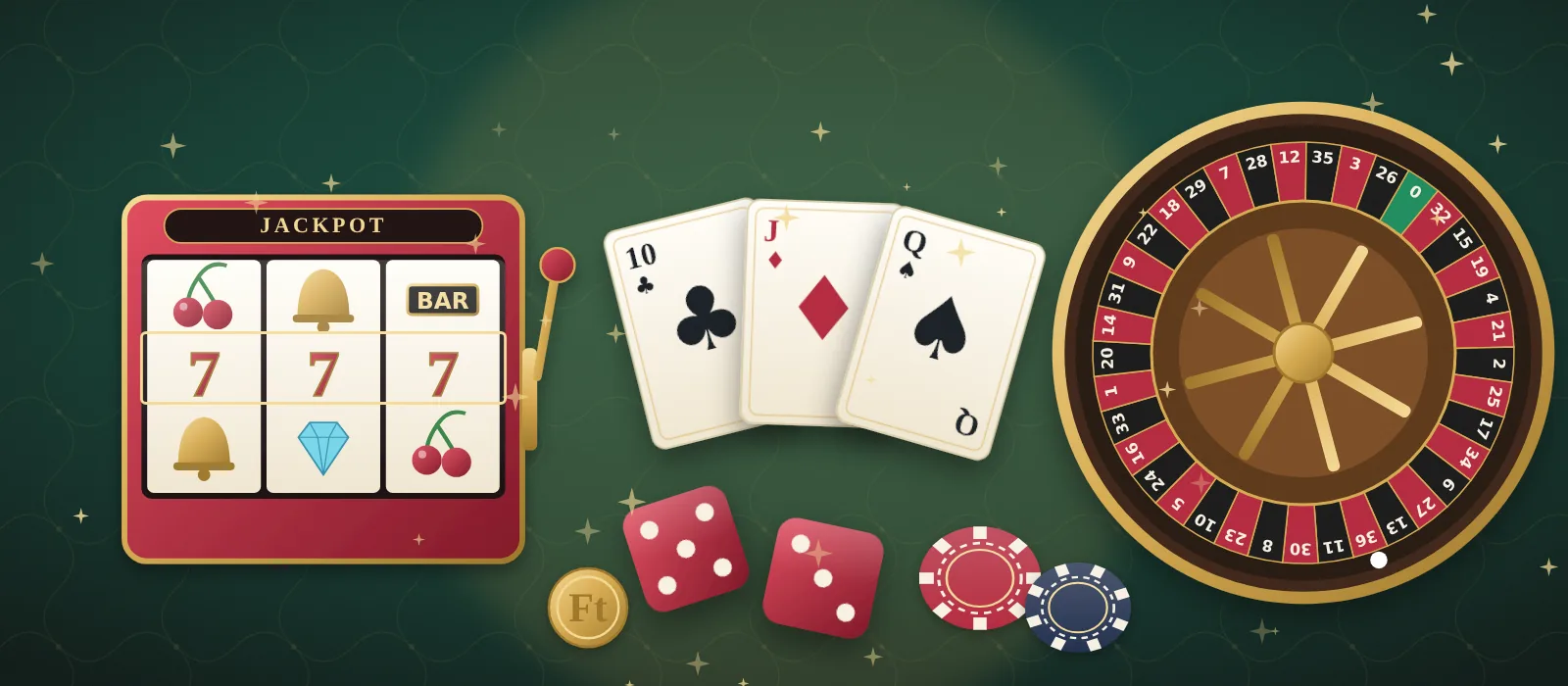 Online casino játékok: nyerőgép, kártyák, dobókockák és rulett