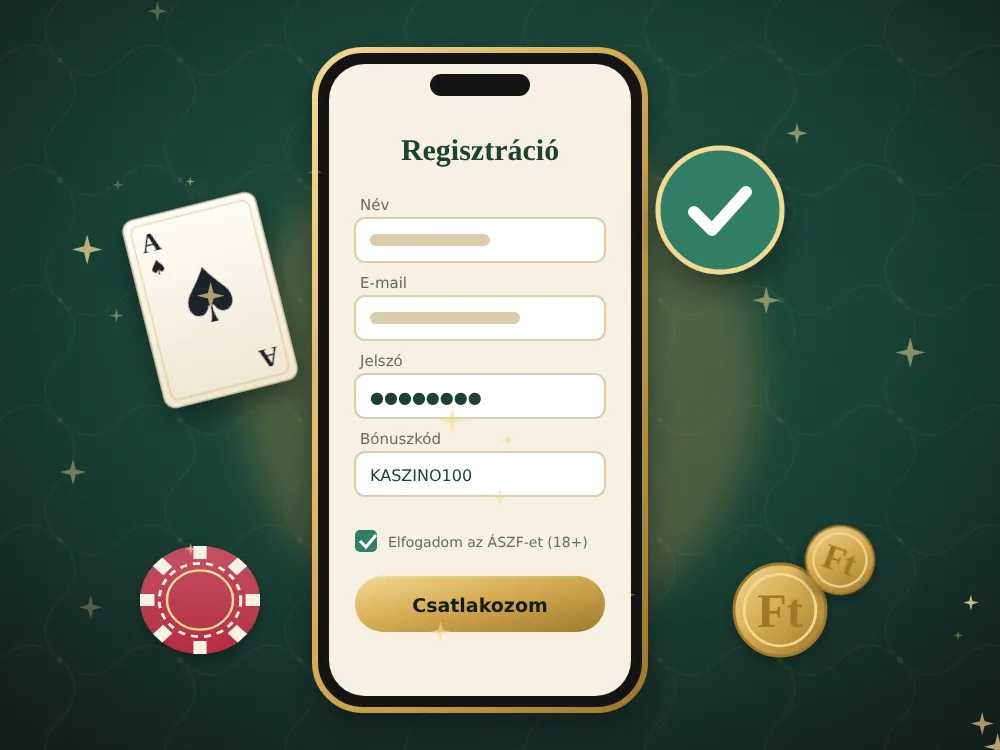 Online casino regisztráció mobiltelefonon – regisztrációs űrlap